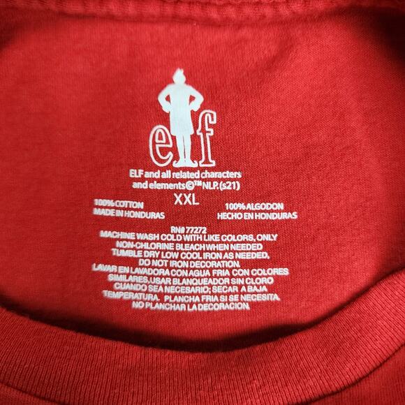 Elf Movie Raised By Elves Red Short Sleeve Christmas Tee Men's Size XXL - Picture 4 of 4